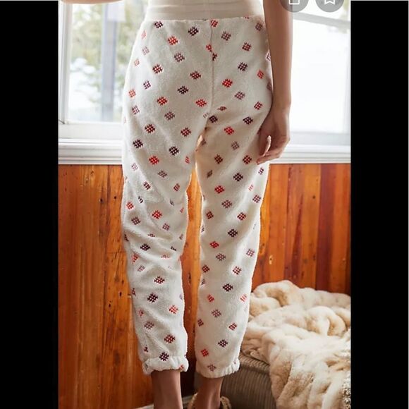 Anthropologie Daily Practice Embroidered Fuzzy Lounge Pants White - Picture 2 of 3